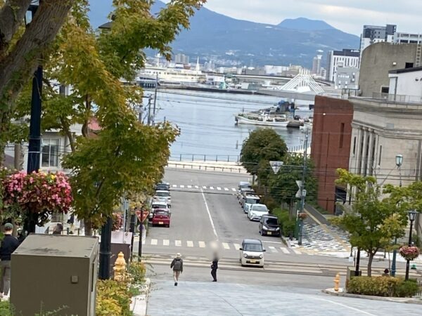 レンガ倉庫近くの海を見下ろして